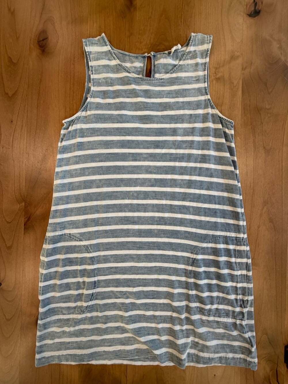 Hem & Thread Striped Tank Dress Blue White Cotton Pockets Medium